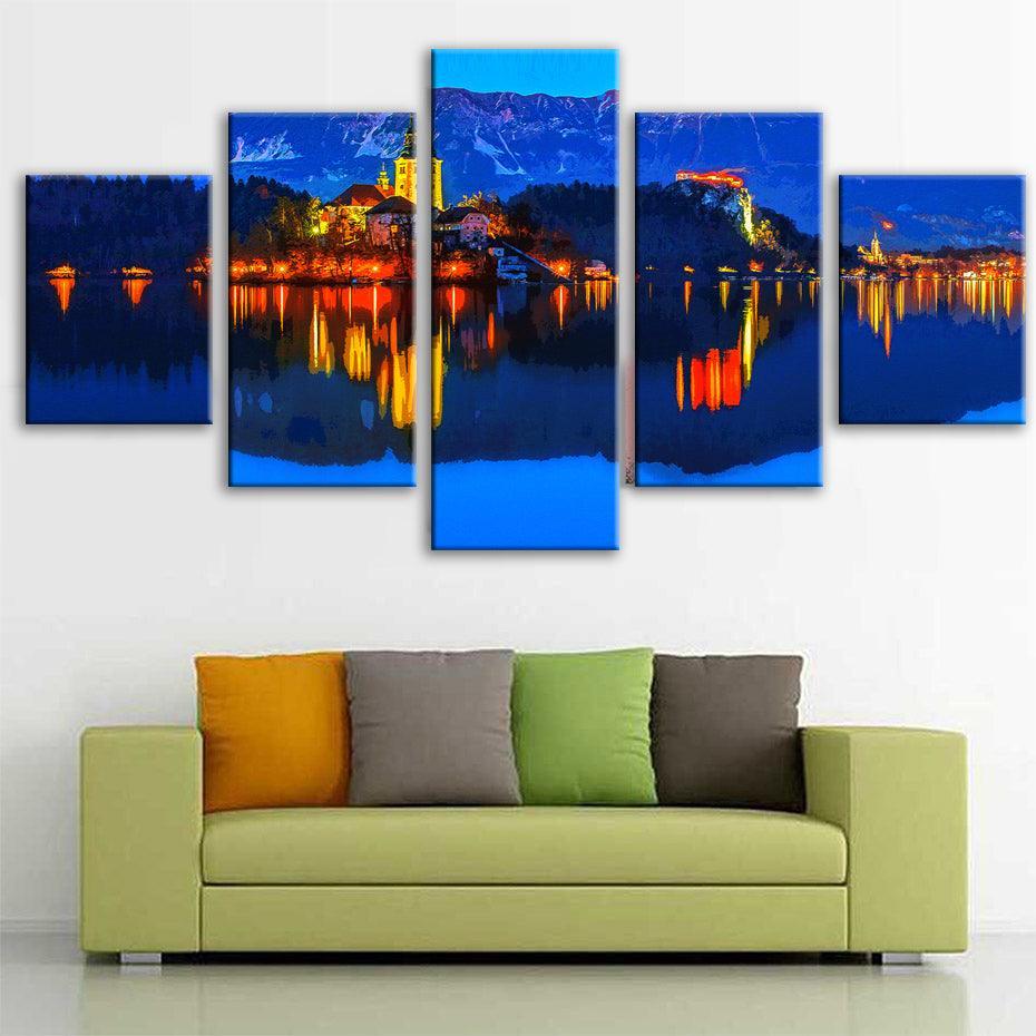 Lake Bled Slovania 5 Piece HD Multi Panel Canvas Wall Art Frame-Original Frame