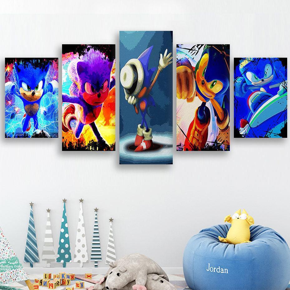 Sonic Hedgehog 5 Piece HD Multi Panel Canvas Wall Art Frame-Original Frame