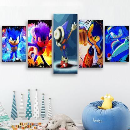 Sonic Hedgehog 5 Piece HD Multi Panel Canvas Wall Art Frame-Original Frame