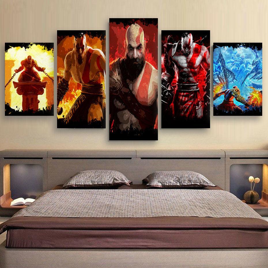 God Of Wars 5 Piece HD Multi Panel Canvas Wall Art Frame-Original Frame