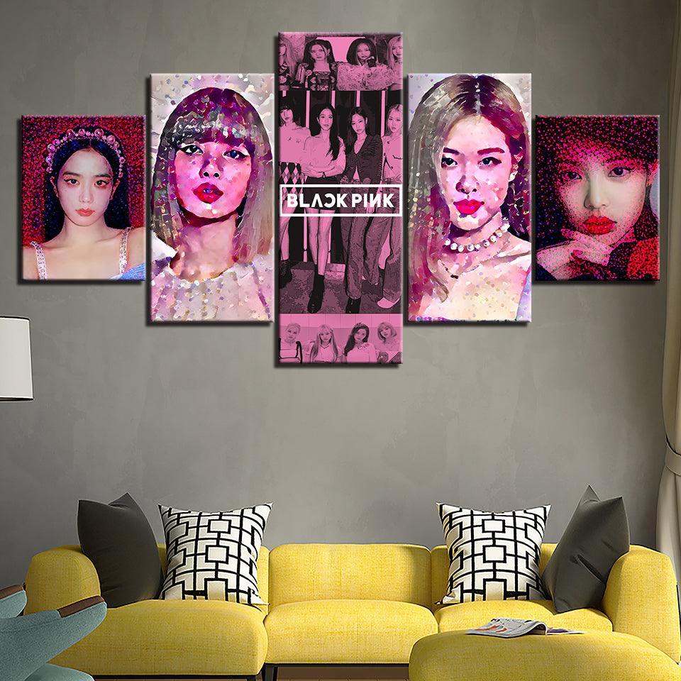Black Pink 5 Piece HD Multi Panel Canvas Wall Art Frame-Original Frame