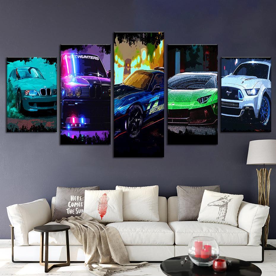 Car Game 5 Piece HD Multi Panel Canvas Wall Art Frame-Original Frame