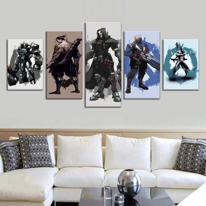 Overwatch Game 5 Piece HD Multi Panel Canvas Wall Art Frame-Original Frame