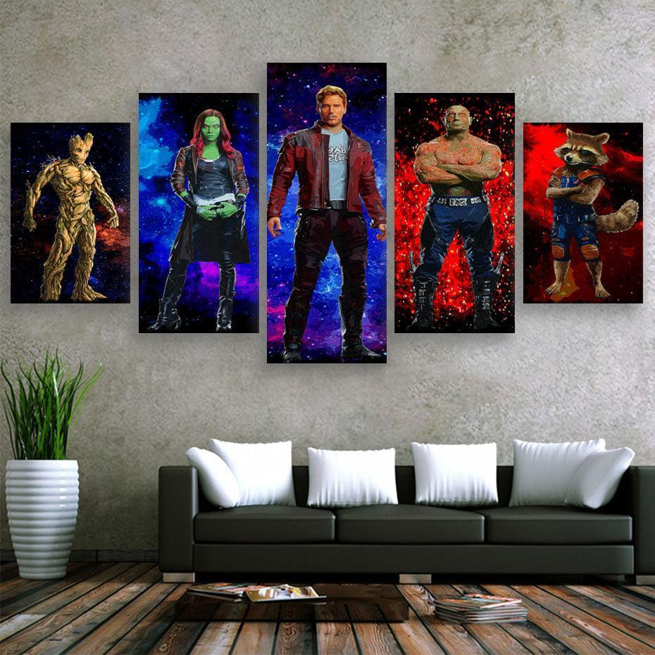 Guardians Of The Galaxy 5 Piece HD Multi Panel Canvas Wall Art-Original Frame