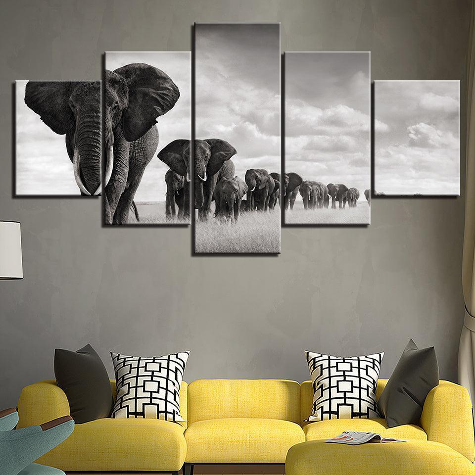 Majestic Pachyderms Multi-Panel Canvas Art-Original Frame