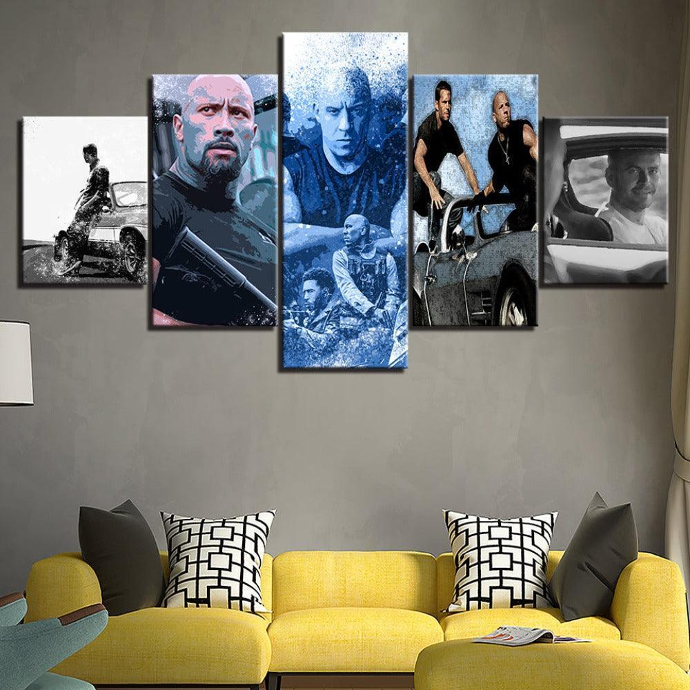 Fast And The Furious 5 Piece HD Multi Panel Canvas Wall Art Frame-Original Frame