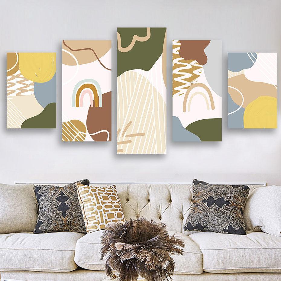 Pastel Abstract Art 5 Piece HD Multi Panel Canvas Wall Art Frame-Original Frame