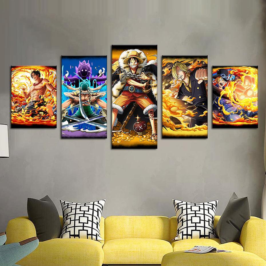 One Piece Manga 5 Piece HD Multi Panel Canvas Wall Art Frame-Original Frame