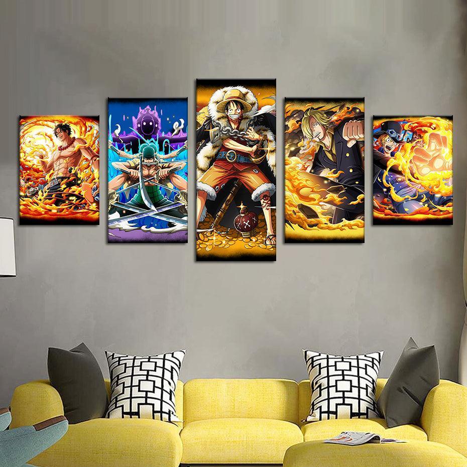One Piece Manga 5 Piece HD Multi Panel Canvas Wall Art Frame-Original Frame