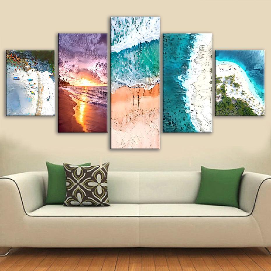 Beaches Of The World 5 Piece HD Multi Panel Canvas Wall Art Frame-Original Frame