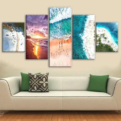 Beaches Of The World 5 Piece HD Multi Panel Canvas Wall Art Frame-Original Frame