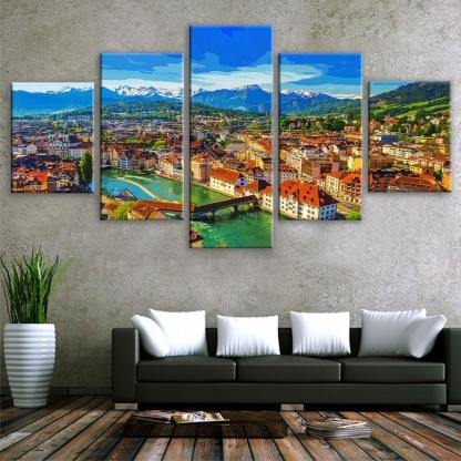 Luzern Switzerland 5 Piece HD Multi Panel Canvas Wall Art Frame-Original Frame