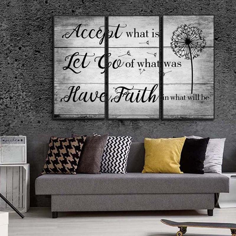 Accept What Is, Let Go Of What Was,Have Faith In What It Will Be - 3 Panel Abstract Canvas Painting-Original Frame