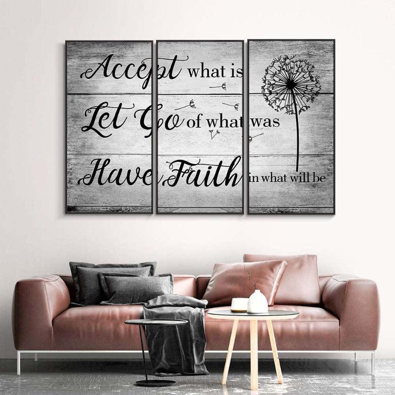 Accept What Is, Let Go Of What Was,Have Faith In What It Will Be - 3 Panel Abstract Canvas Painting-Original Frame