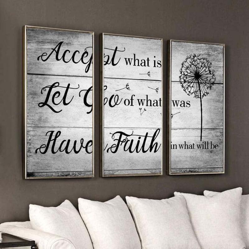 Accept What Is, Let Go Of What Was,Have Faith In What It Will Be - 3 Panel Abstract Canvas Painting-Original Frame