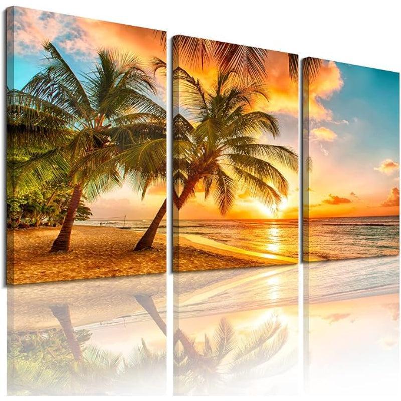 3 Piece Abstract Beach Canvas Wall Art Landscape Art Set-Original Frame
