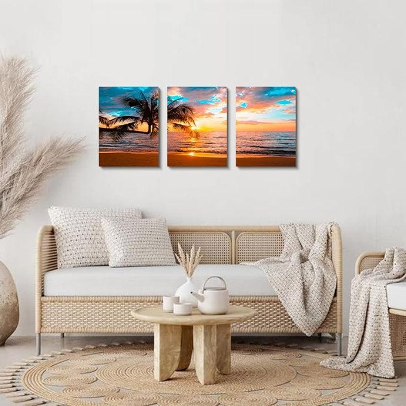 3 Piece Abstract Beach Canvas Wall Art Landscape Art Set-Original Frame