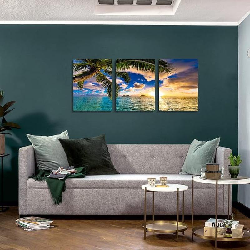 3 Piece Abstract Beach Canvas Wall Art Landscape Art Set-Original Frame