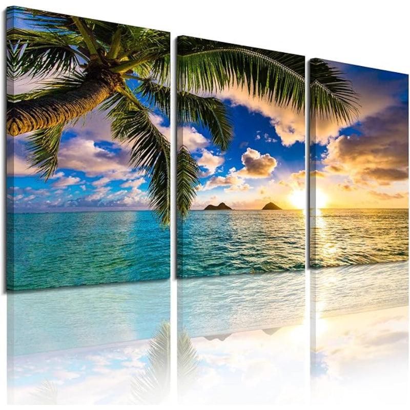 3 Piece Abstract Beach Canvas Wall Art Landscape Art Set-Original Frame