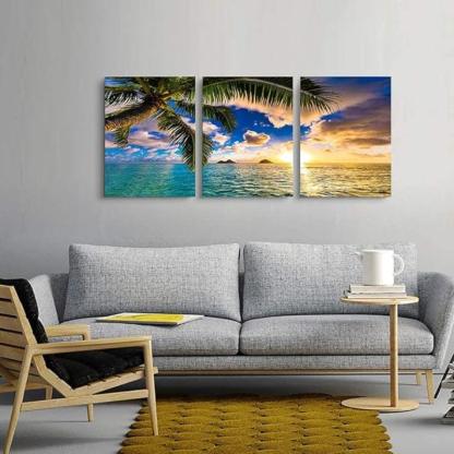 3 Piece Abstract Beach Canvas Wall Art Landscape Art Set-Original Frame