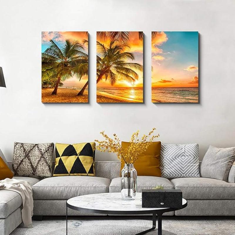 3 Piece Abstract Beach Canvas Wall Art Landscape Art Set-Original Frame