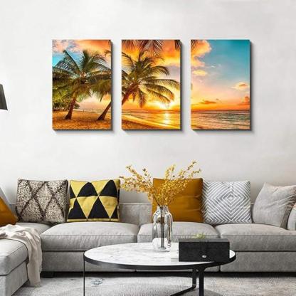 3 Piece Abstract Beach Canvas Wall Art Landscape Art Set-Original Frame