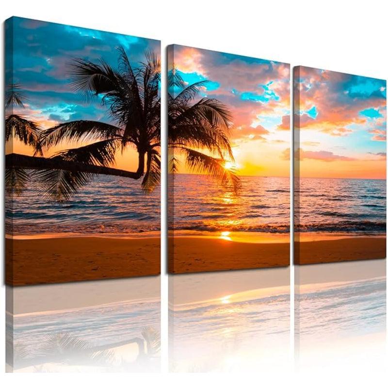3 Piece Abstract Beach Canvas Wall Art Landscape Art Set-Original Frame