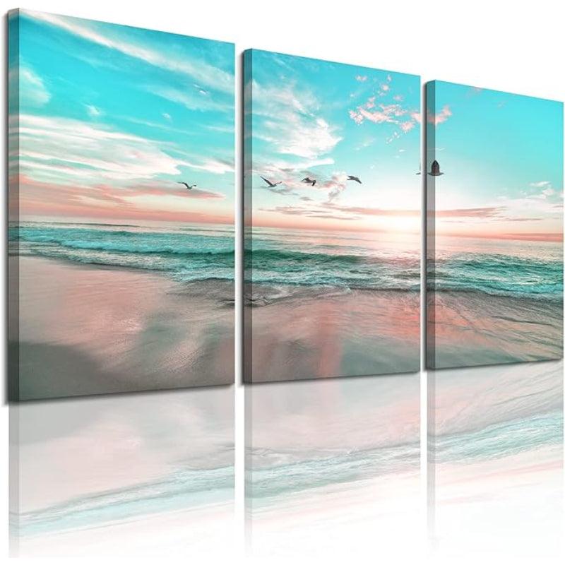 3 Piece Abstract Beach Canvas Wall Art Landscape Art Set-Original Frame