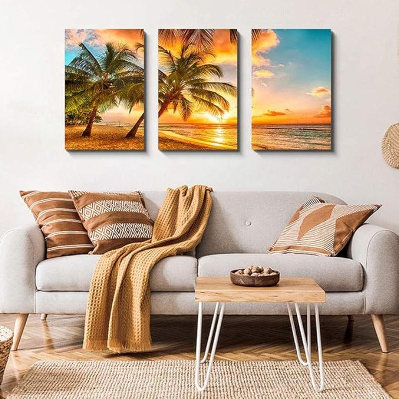 3 Piece Abstract Beach Canvas Wall Art Landscape Art Set-Original Frame