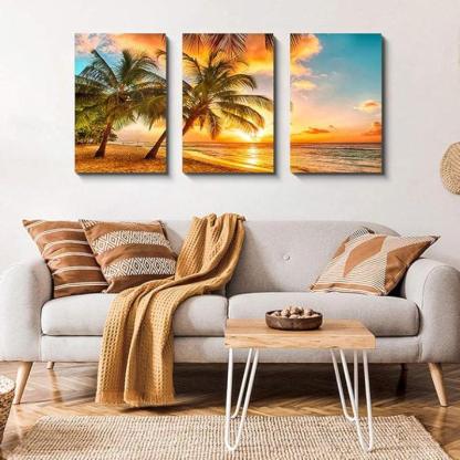 3 Piece Abstract Beach Canvas Wall Art Landscape Art Set-Original Frame