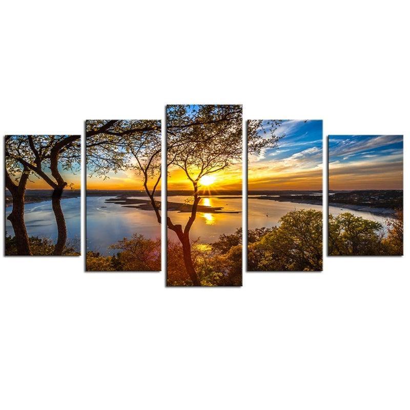 Sunset Over Lake Travis Canvas Wall Art-Original Frame