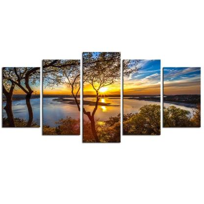 Sunset Over Lake Travis Canvas Wall Art-Original Frame