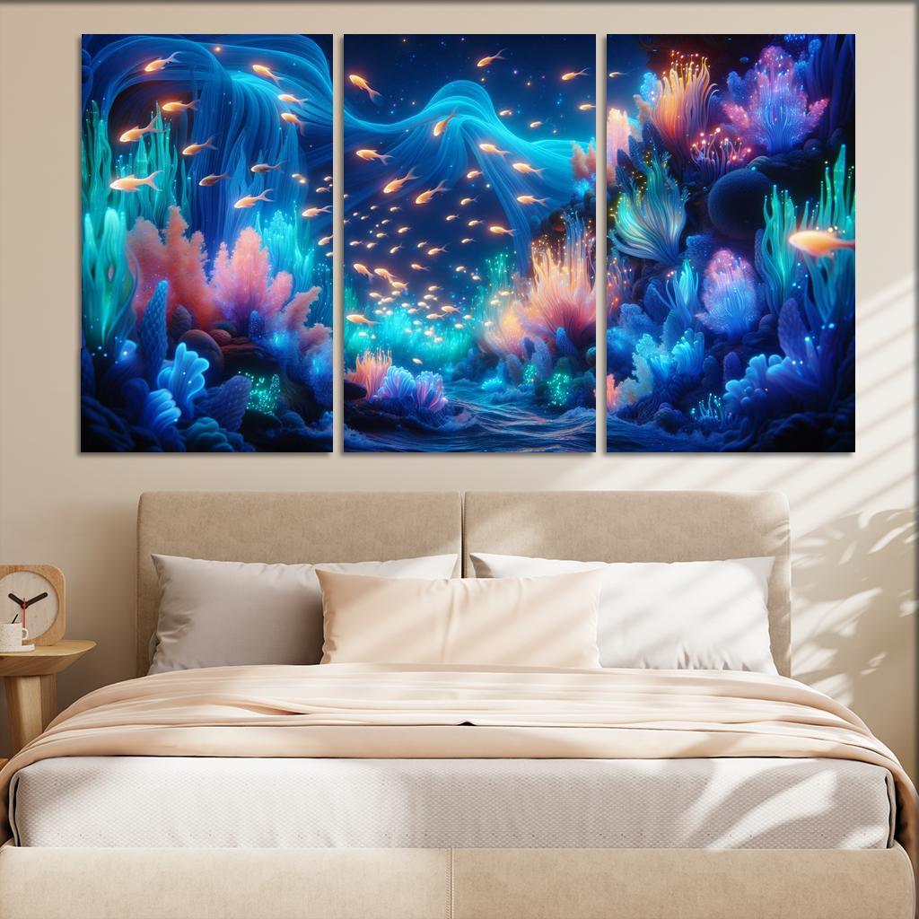 The Luminescent Depths 3 Piece HD Canvas Wall Art-Original Frame