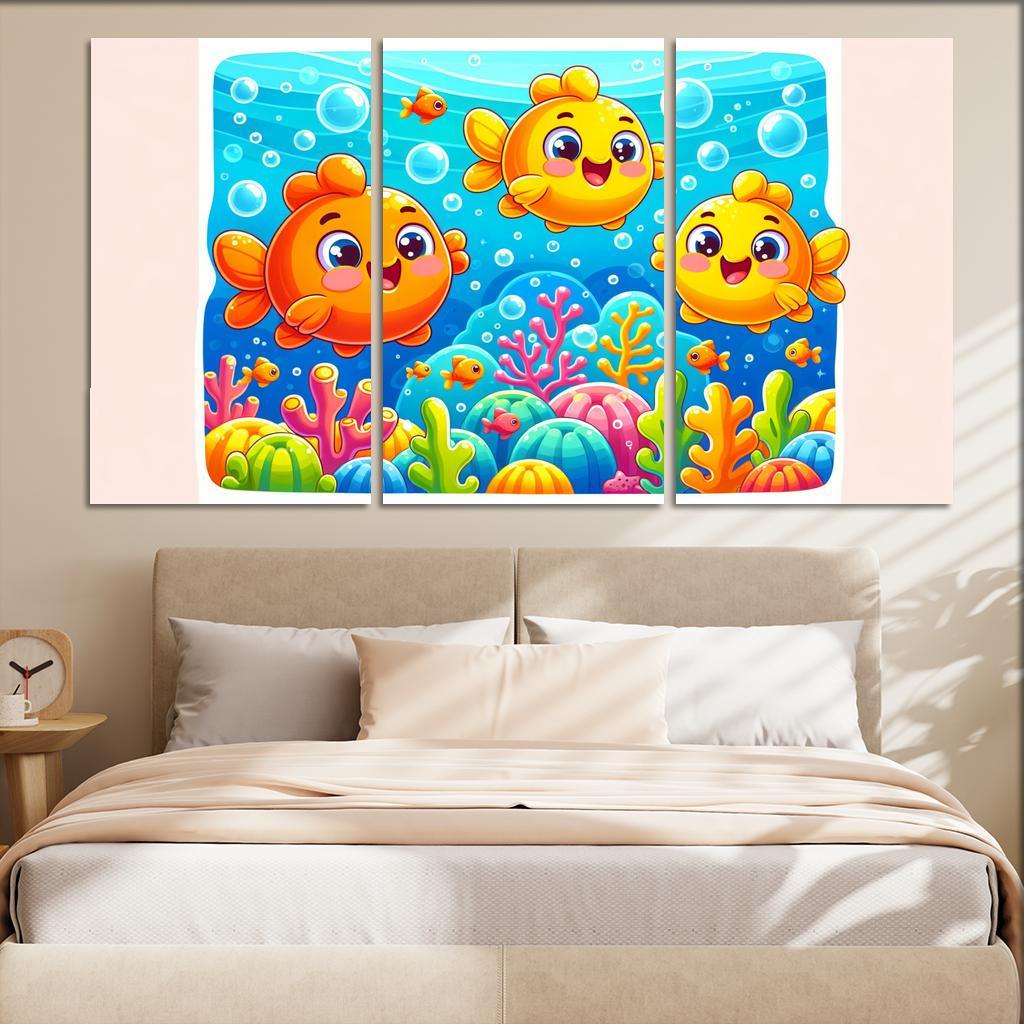 Giggles With Goldfish - Underwater Fun Framed Paintings
