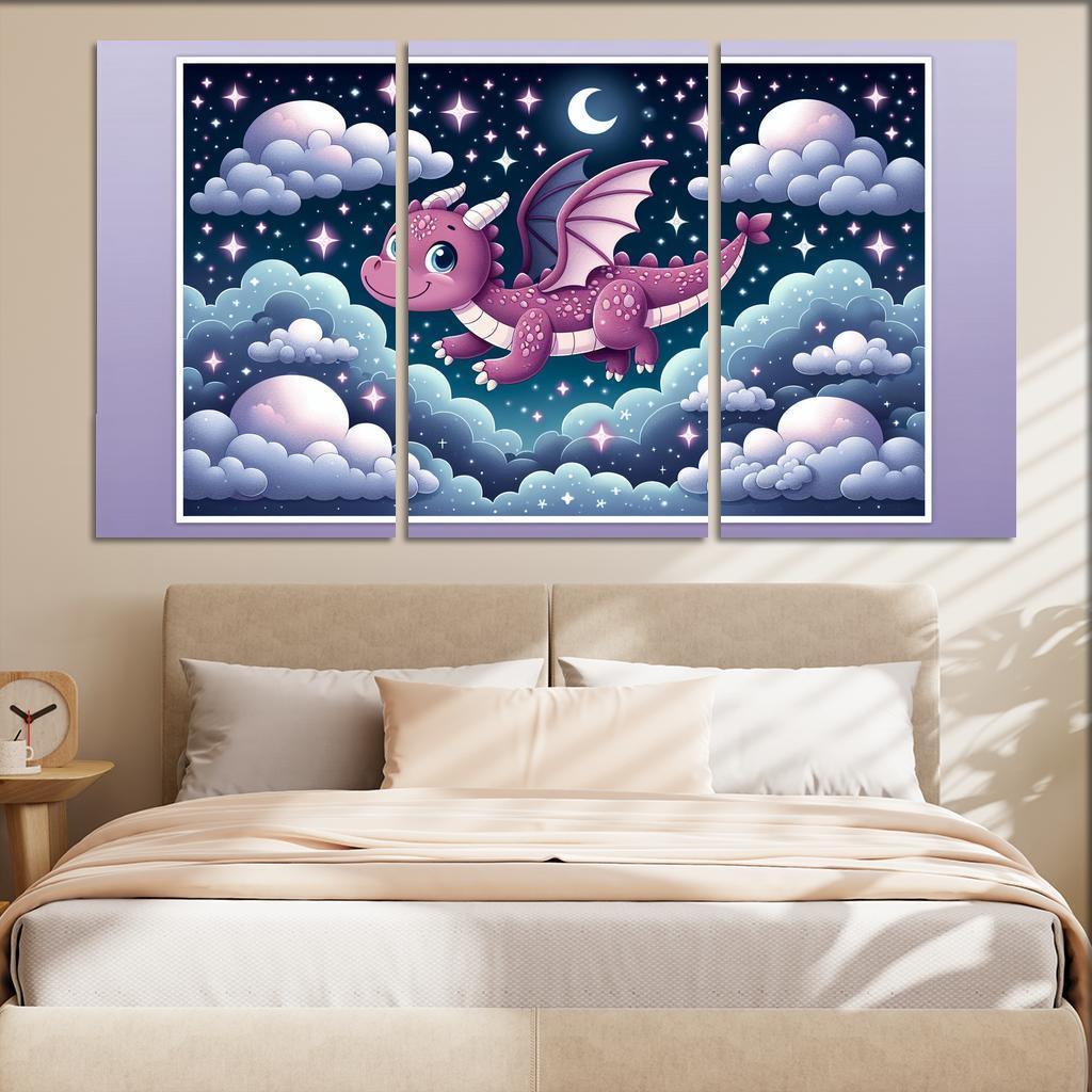 Dreamy Dragon 3 Piece HD Canvas Wall Art-Original Frame