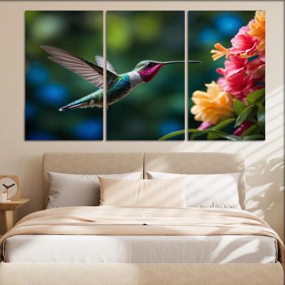 The Enchanting Hummingbird Among Tropical Flowers Framed Paintings