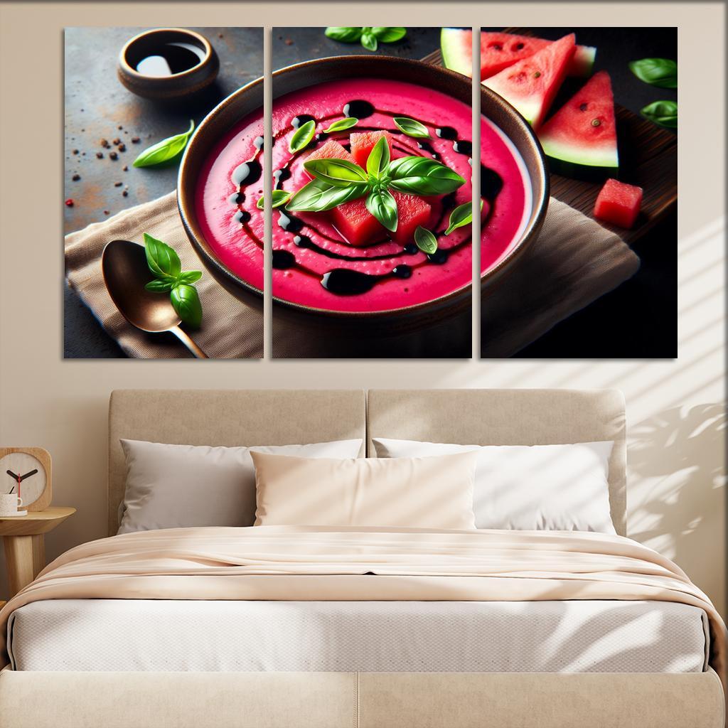Chilled Watermelon Basil Soup 3 Piece HD Canvas Wall Art-Original Frame