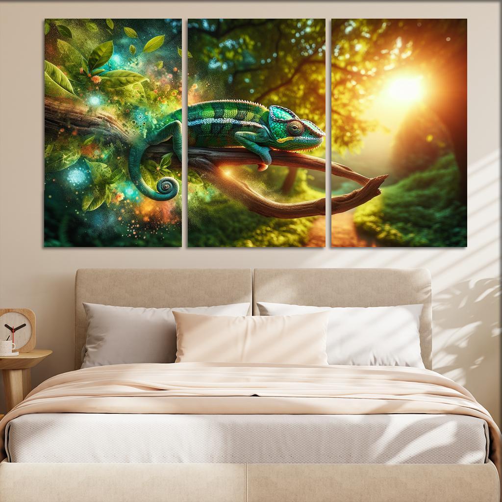 Chameleons Masters of Color and Camouflage 3 Piece HD Canvas Wall Art-Original Frame