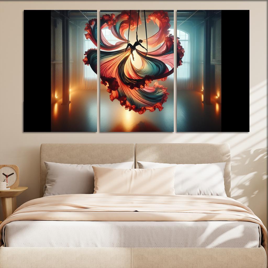 Aerial Silks Dance in the Air 3 Piece HD Canvas Wall Art-Original Frame