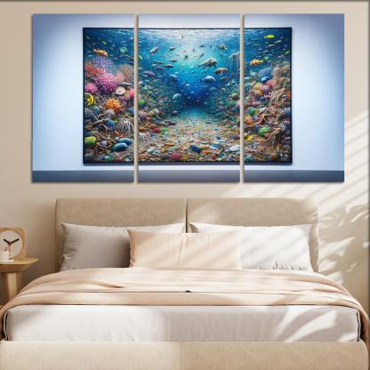 Beneath the Surface Ocean Conservation Awareness 3 Piece HD Canvas Wall Art-Original Frame
