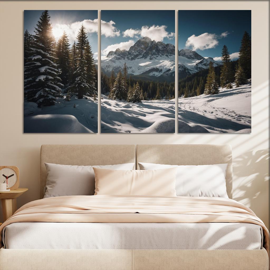 The Serene Peaks Of Snowy Mountain Range Multi-panel Paintings