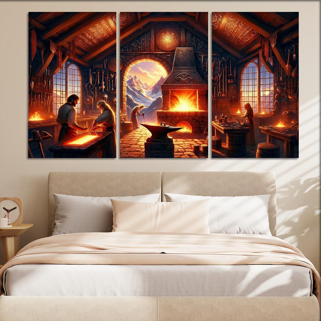 The Arcane Forge 3 Piece HD Canvas Wall Art-Original Frame