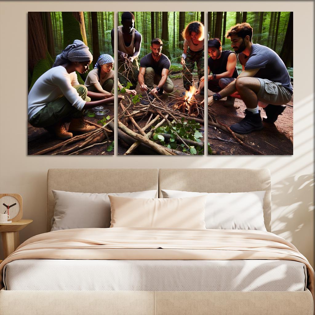 Wilderness Survival Learn the Art of Survival Skills 3 Piece HD Canvas Wall Art-Original Frame