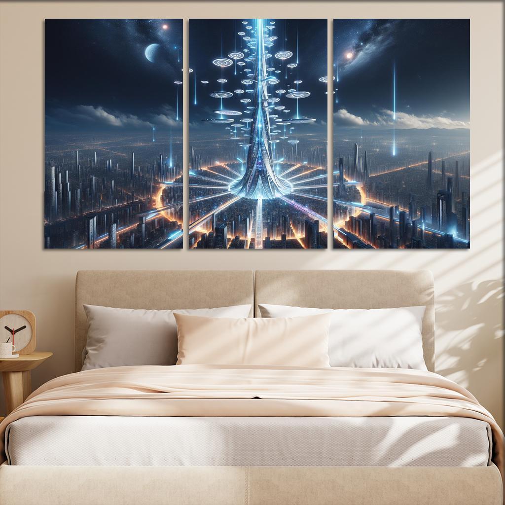 The Technomancer's Spire 3 Piece HD Canvas Wall Art-Original Frame