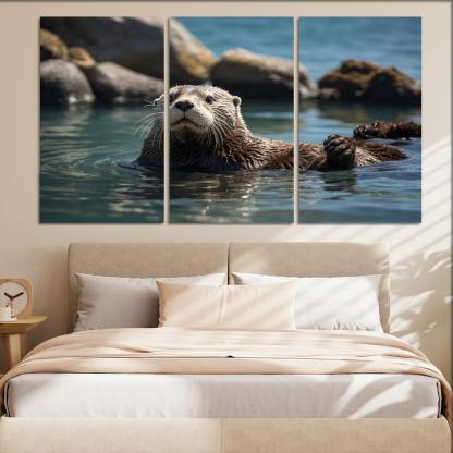 The Playful Sea Otter In Coastal Waters Canvas Paintings Frame