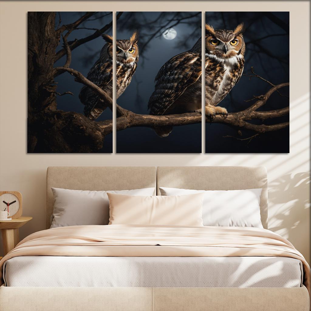The Elegant Great Horned Owl Multi-panel Paintings