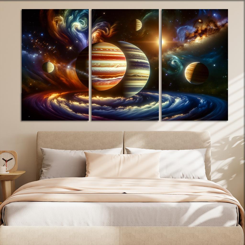 The Dance of Gas Giants in Exoplanetary Systems 3 Piece HD Canvas Wall Art-Original Frame