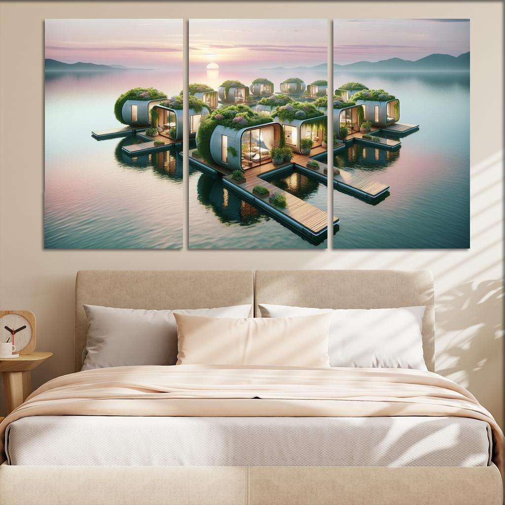 Floating Community Pods 3 Piece HD Canvas Wall Art-Original Frame