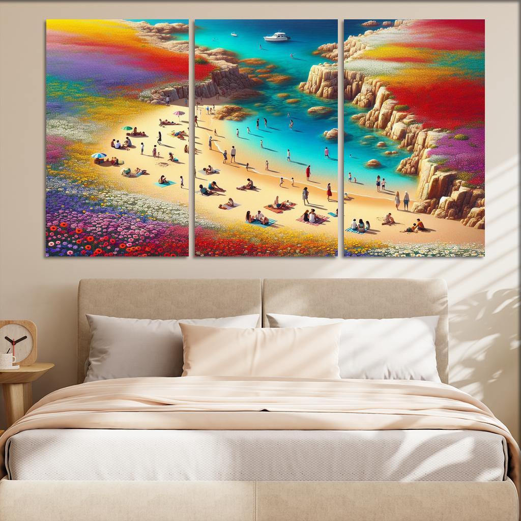 Coastal Wildflower Beach Modern Paintings Frame