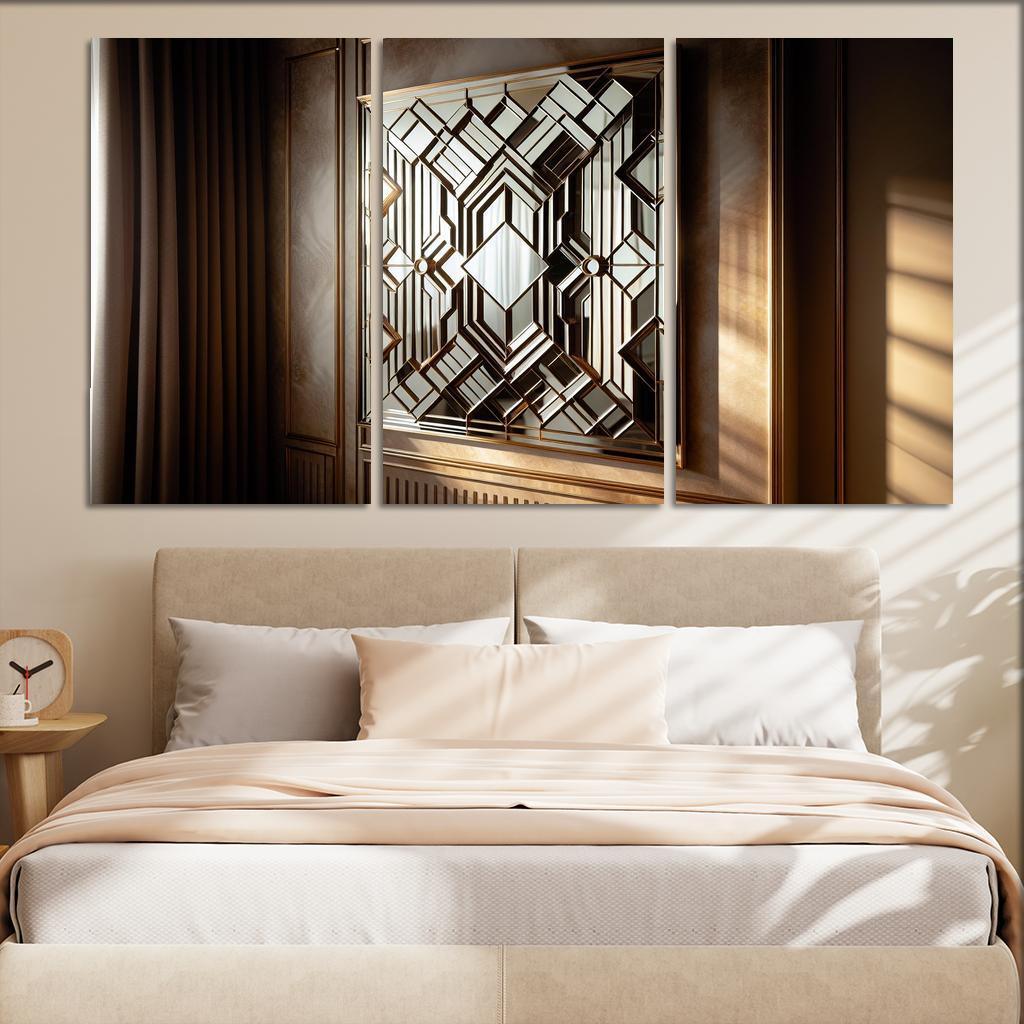 Art Deco Mirror with Geometric Design 3 Piece HD Canvas Wall Art-Original Frame